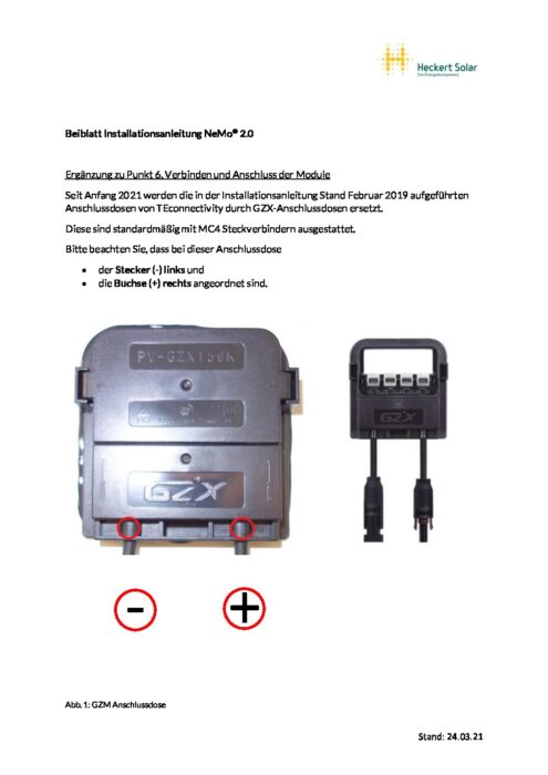 Beiblatt Gzx Anschlussdose Nemo M Heckert Solar Gmbh